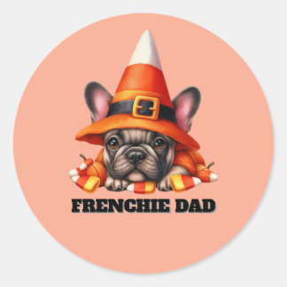 Sticker Rond Costume de bonbon d'Halloween mignon pour Bouledog