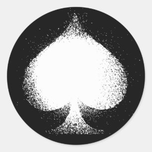 Sticker Rond Costume de carte Spades blanc-grunge
