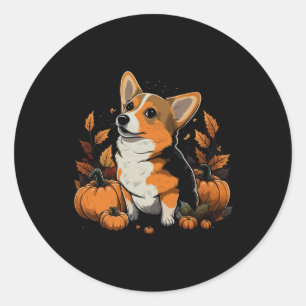Sticker Rond Costume De Corgi Gallois citrouille Sur Corgi Gall