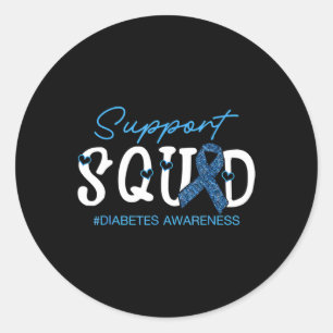 Sticker Rond Costume de l'équipe de soutien Bleu Ruban Diabète 