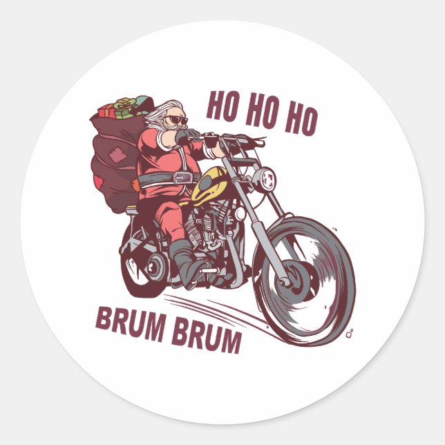 Sticker Rond Costume de Noël père Noël Biker pour Invitatiatiat (Devant)