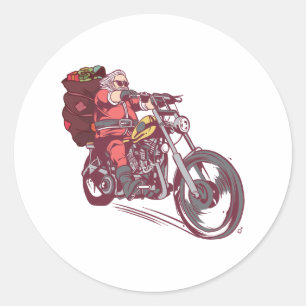 Sticker Rond Costume de Noël père Noël Biker pour Invitatiatiat