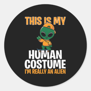 Sticker Rond Costume d'Halloween C'est mon costume humain Je su