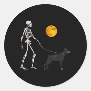Sticker Rond Costume d'Halloween de chien Doberman squelette ma