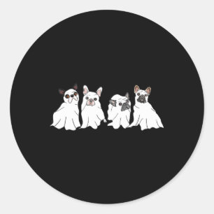 Sticker Rond Costume d'Halloween Fantôme français de Bulldog