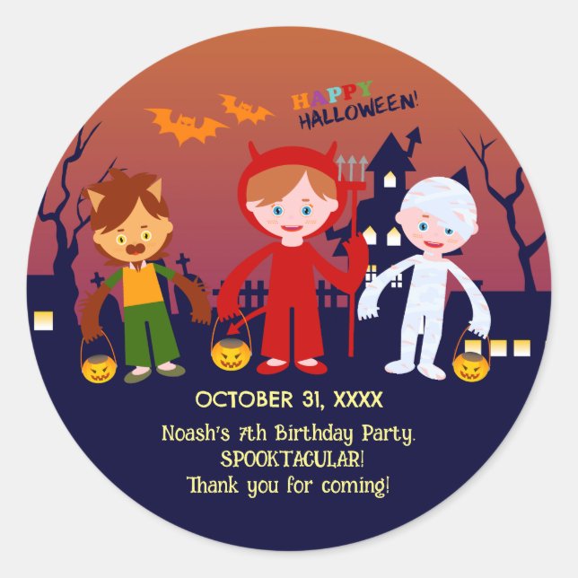 Sticker Rond Costume d'Halloween garçon fête d'anniversaire (Devant)