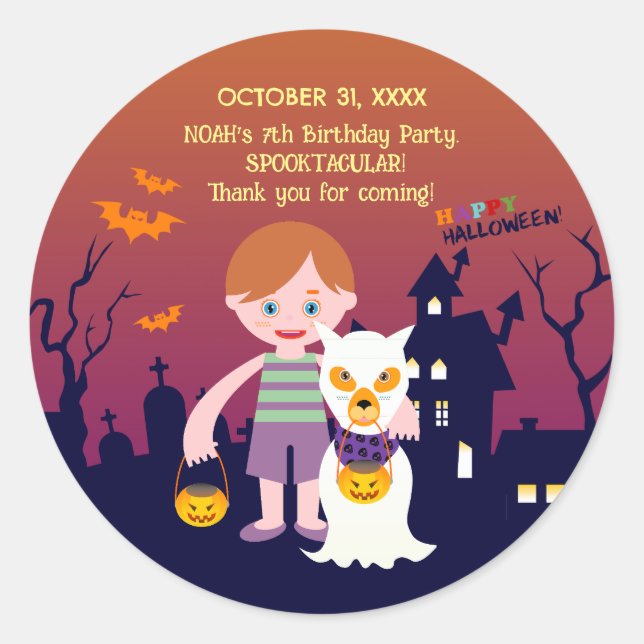 Sticker Rond Costume d'Halloween garçon fête d'anniversaire (Devant)