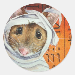 Sticker Rond Costume d'Halloween Mummy Souris aquarelle Art