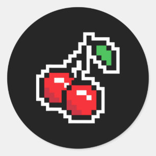 Sticker Rond Costume d'Halloween Pixel Cherries Jeu Vidéo 80s E