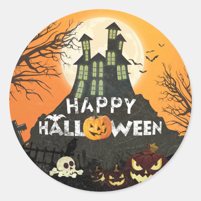 Sticker Rond Costume Maison Hantée éffrayante nuit Ciel Hallowe (Devant)