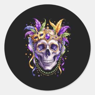 Sticker Rond Costume Mardi gras crâne de sucre perles carnaval 