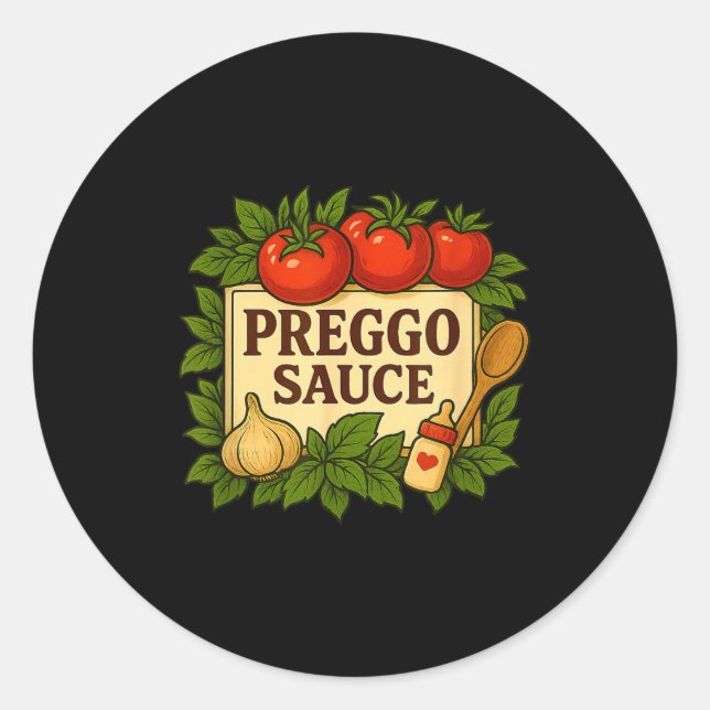 Sticker Rond Costume Sauce Preggo Annonce de Grossesse Drôle  (Devant)