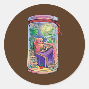 Sticker Rond Cosy Worm Lecture Livres Jar Home Chill