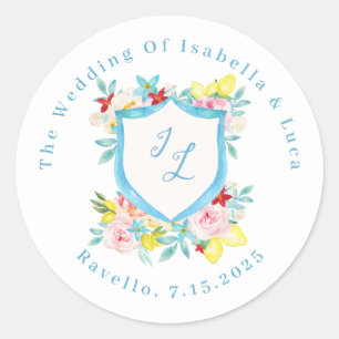 Sticker Rond Côte d'Amalfi Méditerranée Monogram Crest Mariage