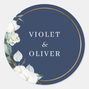 Sticker Rond Coton d'Eucalyptus Mariage moderne de la marine