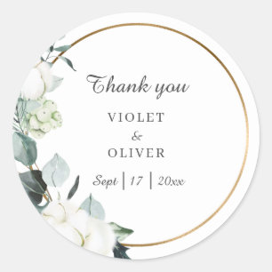 Sticker Rond Coton d'Eucalyptus Merci moderne blanc