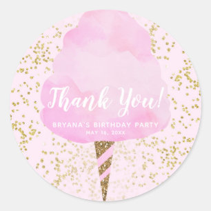Sticker Rond Coton rose Bonbons & Gold Confetti fête d'annivers