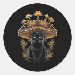 Sticker Rond Cottagecore Chat esthétique Champignon