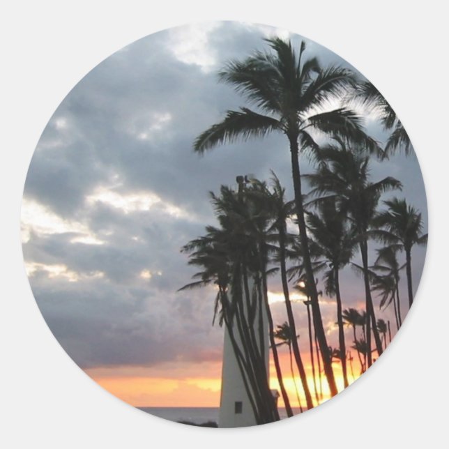 Sticker Rond Coucher de soleil à Hawaii (Devant)