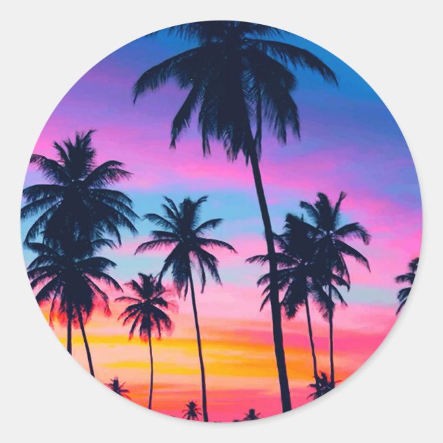 Sticker Rond Coucher de soleil à Miami (Devant)