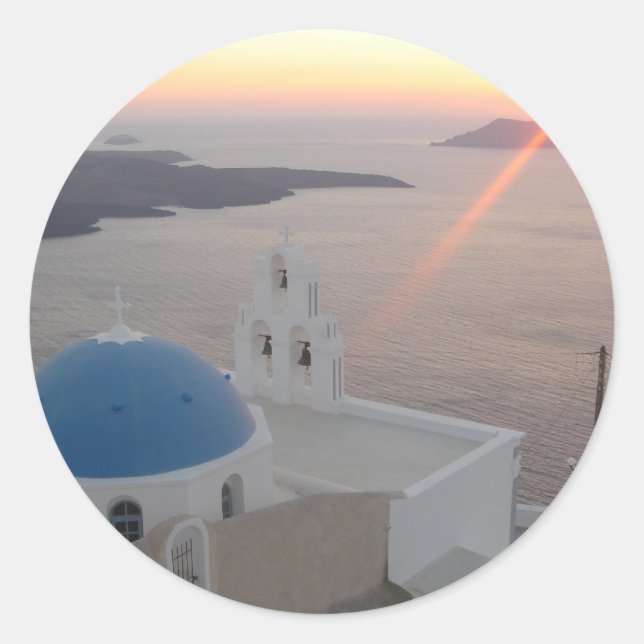 Sticker Rond Coucher de soleil à Santorin (Devant)