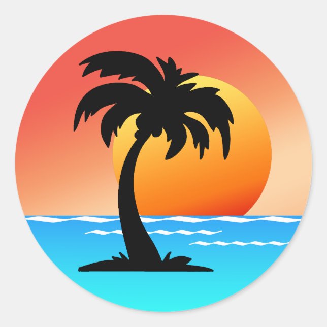 Sticker Rond Coucher de soleil de palmier (Devant)