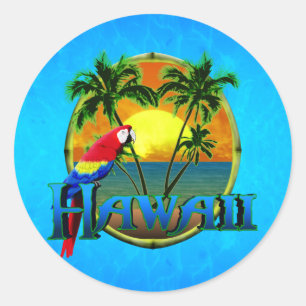 Sticker Rond Coucher de soleil d'Hawaii