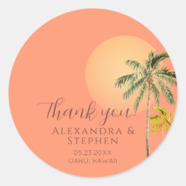 Sticker Rond Coucher de soleil et palmiers de plage tropical Ma