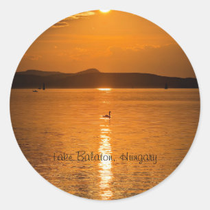 Sticker Rond Coucher de soleil, Lac Balaton, Hongrie