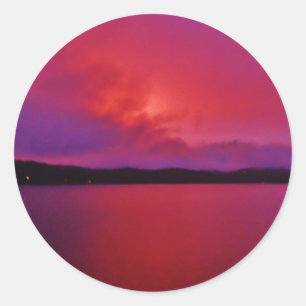 Sticker Rond Coucher de soleil rose vif sur le lac Arrowhead