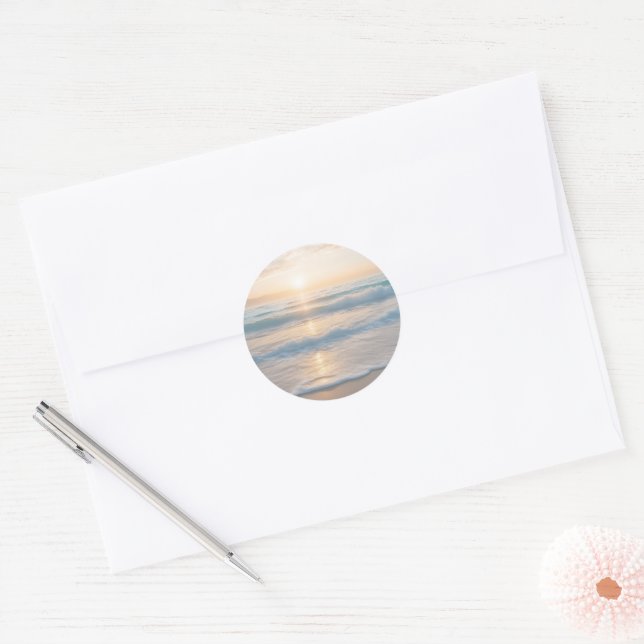 Sticker Rond Coucher De Soleil Sur La Plage (Enveloppe)