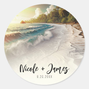 Sticker Rond Coucher de soleil sur la plage paradisiaque Mariag