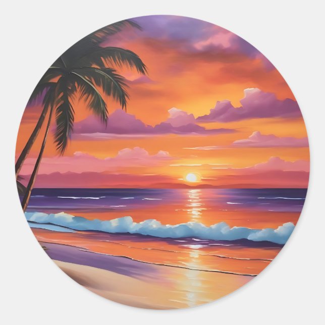 Sticker Rond Coucher de soleil sur les tropiques tranquilles (Devant)