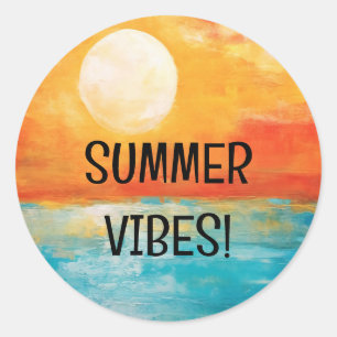 Sticker Rond Coucher de soleil sur l'océan Vibes d'été