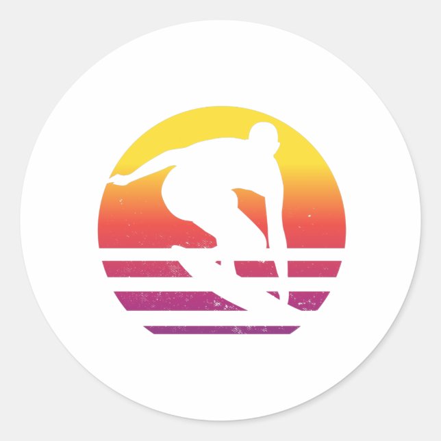 Sticker Rond Coucher de soleil surfeur Rétro (Devant)