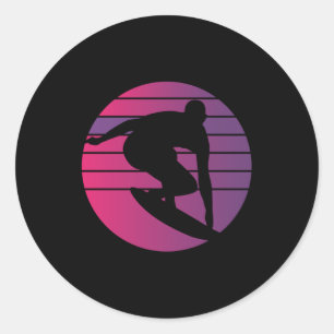 Sticker Rond Coucher de soleil surfeur Rétro