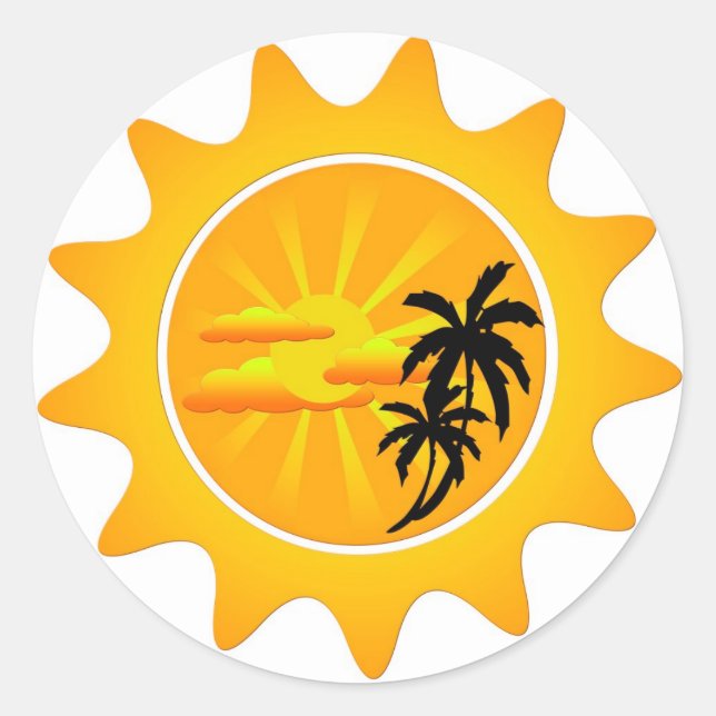 Sticker Rond Coucher de soleil tropical (Devant)