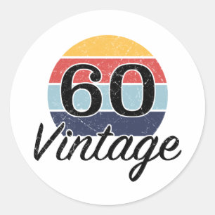 Sticker Rond Coucher de soleil vintage du 60e anniversaire
