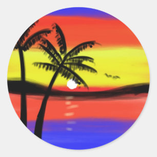 Sticker Rond Coucher du soleil avec des palmiers