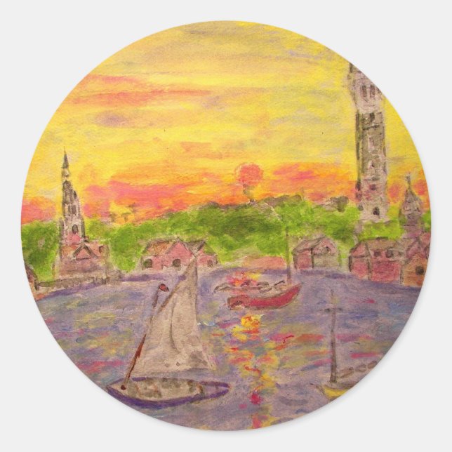 Sticker Rond coucher du soleil de la nouvelle-angleterre (Devant)