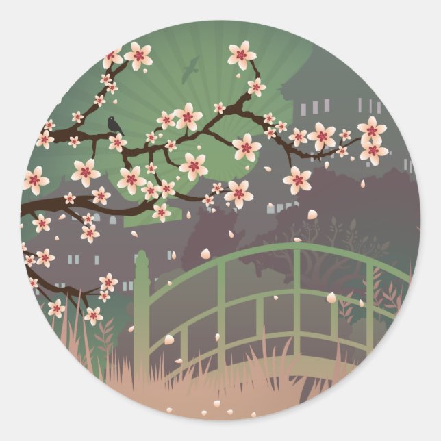 Sticker Rond Coucher du soleil sur la fleur (Devant)