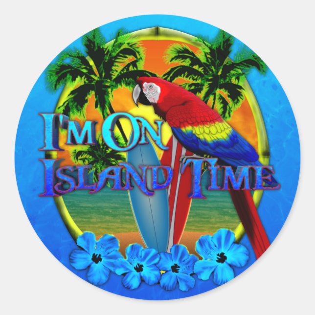 Sticker Rond Coucher du soleil sur l'île (Devant)