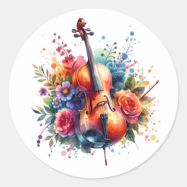 Sticker Rond Coucou aquarelle et fleurs (Devant)