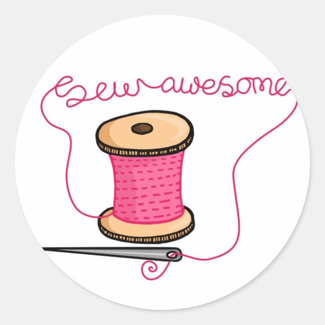 Sticker Rond Coudre une aiguille et du coton impressionnants (Devant)