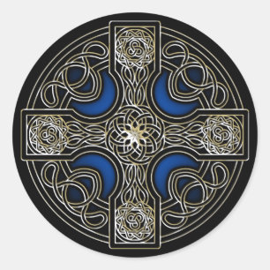 Sticker Rond Couleur bleu croix celtique