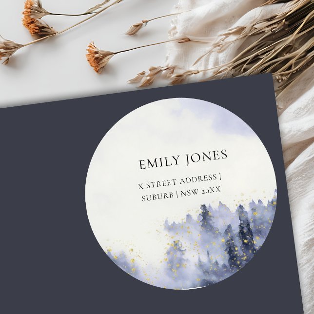 STICKER ROND COULEUR D'EAU BLEUE ADRESSE DU PAYSAGE D'ARBRE D'A (Créateur téléchargé)