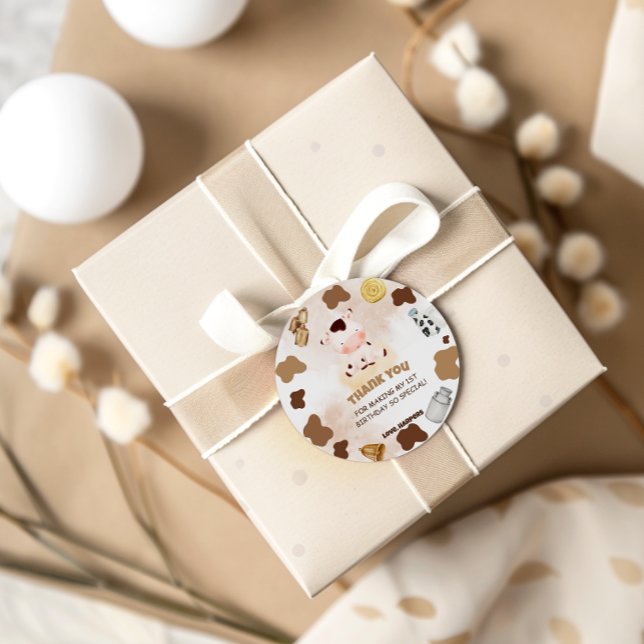 Sticker Rond Couleur d'eau de la Vache mignonne Merci d'anniver (Créateur téléchargé)