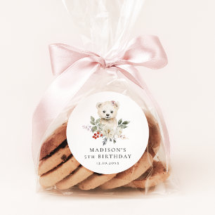 Sticker Rond Couleur d'eau mignonne Ours polaire fête d'anniver