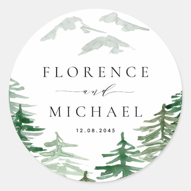 Sticker Rond Couleur d'eau romantique Mariage de bois (Devant)