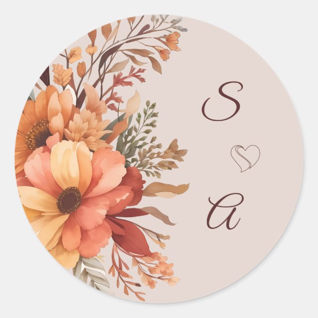 Sticker Rond Couleur d'eau Russe Floral Mariage (Devant)